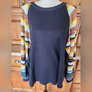 We The Free Rainbow Dreams Black Knit Top Size Large